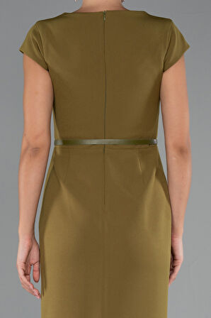 Kısa Kol Kemerli Midi Davet Elbisesi ABK2428