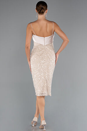 Askılı Midi Pul Payet Gece Elbisesi ABK2429