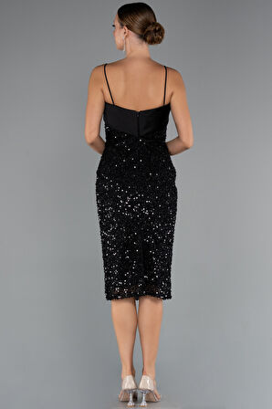 Askılı Midi Pul Payet Gece Elbisesi ABK2429