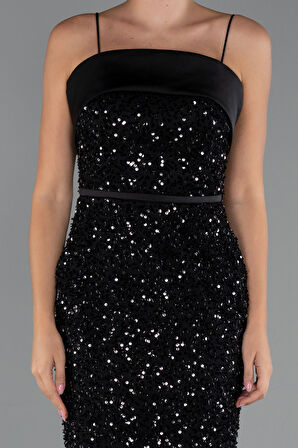 Askılı Midi Pul Payet Gece Elbisesi ABK2429