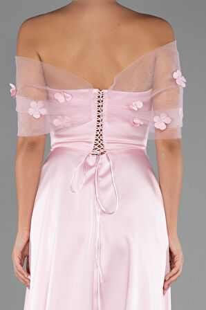 Kayık Yaka Midi Saten Davet Elbisesi ABK2431