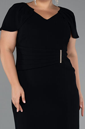 Kısa Kol V Yaka Midi Büyük Beden Davet Elbisesi ABK2432