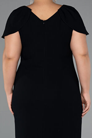 Kısa Kol V Yaka Midi Büyük Beden Davet Elbisesi ABK2432