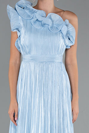 Fırfırlı Tek Omuz Midi Şifon Abiye Elbise ABK2434