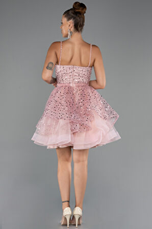 Askılı Kısa Pullu Abiye Elbisesi ABK2435