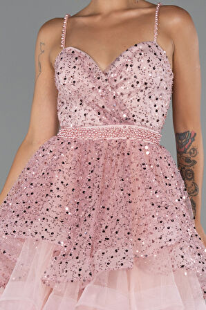 Askılı Kısa Pullu Abiye Elbisesi ABK2435