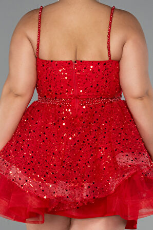 Askılı Kısa Pullu Büyük Beden Nişan Elbisesi ABK2436