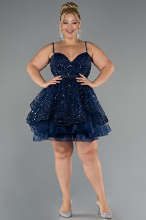 Askılı Kısa Pullu Büyük Beden Nişan Elbisesi ABK2436