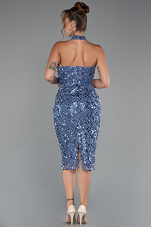 Halter Yaka Midi Taşlı Abiye Elbise ABK2437