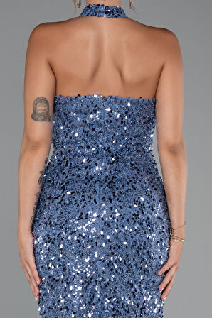 Halter Yaka Midi Taşlı Abiye Elbise ABK2437