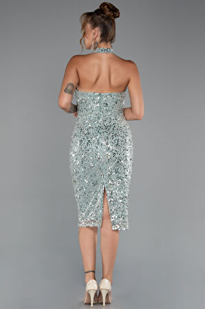 Halter Yaka Midi Taşlı Abiye Elbise ABK2437