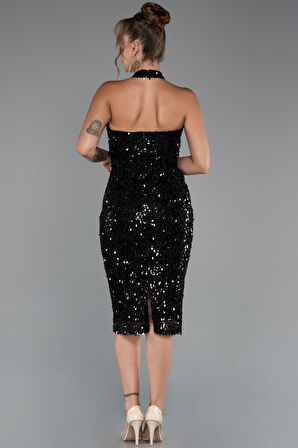 Halter Yaka Midi Taşlı Abiye Elbise ABK2437