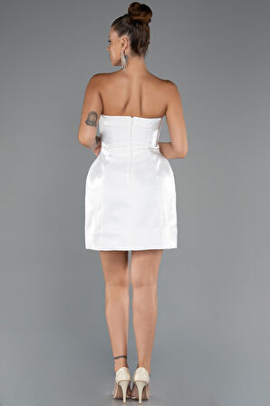 Straplez Mini Saten Gece Elbisesi ABK2439