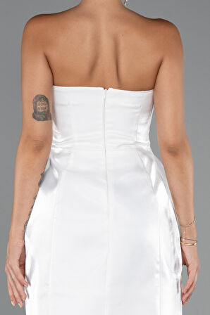 Straplez Mini Saten Gece Elbisesi ABK2439