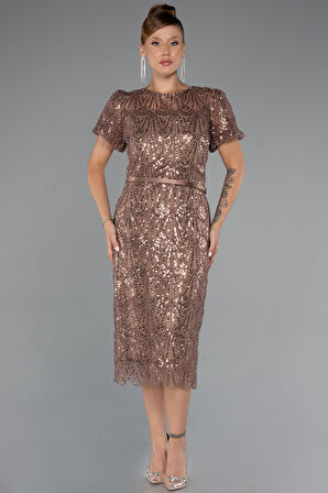 Kısa Kol Midi Boncuklu Büyük Beden Abiye ABK2449