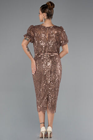 Kısa Kol Midi Boncuklu Büyük Beden Abiye ABK2449