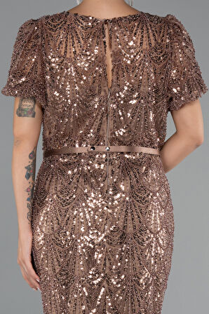 Kısa Kol Midi Boncuklu Büyük Beden Abiye ABK2449