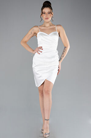 Askılı Mini Saten Davet Elbisesi ABK2464