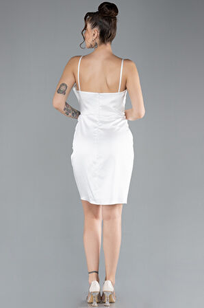 Askılı Mini Saten Davet Elbisesi ABK2464