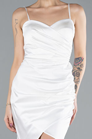 Askılı Mini Saten Davet Elbisesi ABK2464