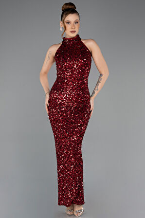 Halter Yaka Midi Pul Payet Abiye Elbise ABK2474