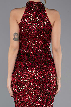 Halter Yaka Midi Pul Payet Abiye Elbise ABK2474