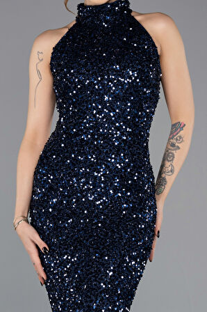 Halter Yaka Midi Pul Payet Abiye Elbise ABK2474