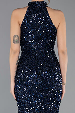 Halter Yaka Midi Pul Payet Abiye Elbise ABK2474