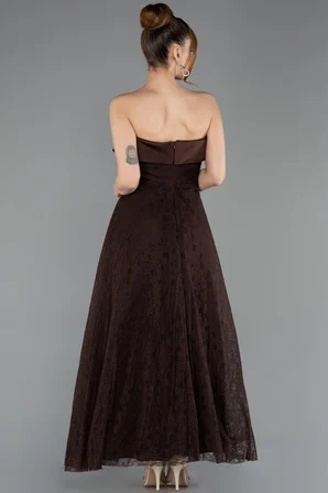 Straplez Midi Dantel Davet Elbisesi ABK2538