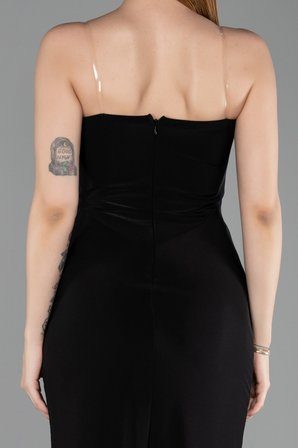 Straplez Yırtmaçlı Midi Davet Elbisesi ABK2637