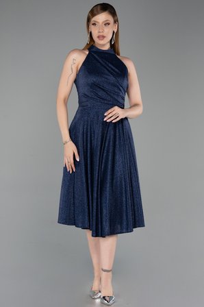 Halter Yaka Midi Simli Davet Elbisesi ABK2638