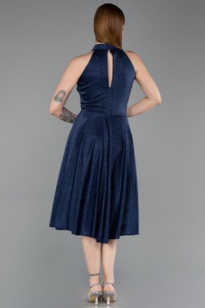Halter Yaka Midi Simli Davet Elbisesi ABK2638