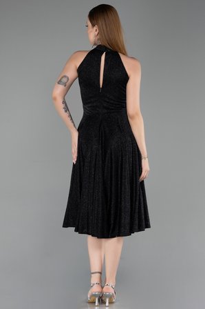 Halter Yaka Midi Simli Davet Elbisesi ABK2638