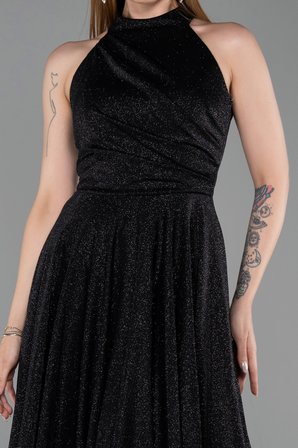 Halter Yaka Midi Simli Davet Elbisesi ABK2638