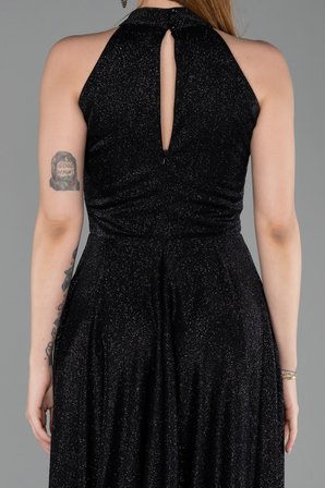 Halter Yaka Midi Simli Davet Elbisesi ABK2638