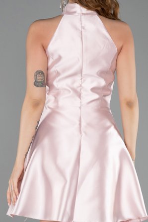 Halter Yaka Kısa Saten Davet Elbisesi ABK2654