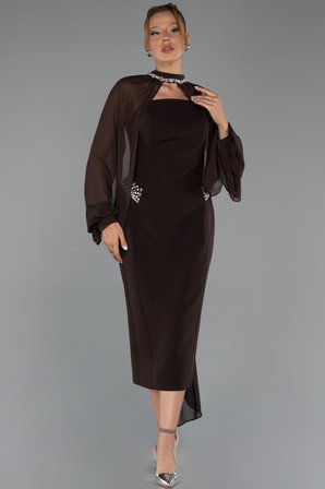 Straplez Uzun Kol Pelerinli Midi Gece Elbisesi ABK2664