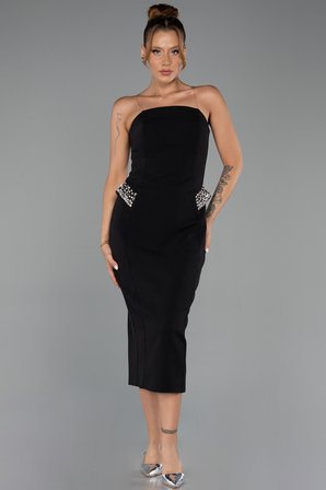 Straplez Uzun Kol Pelerinli Midi Gece Elbisesi ABK2664