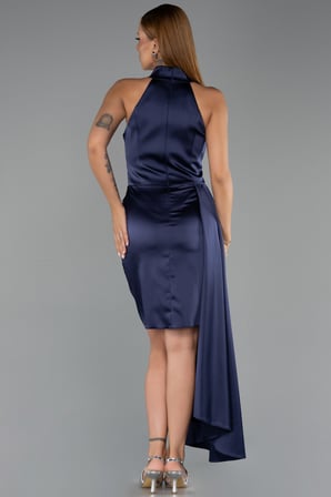 Halter Yaka Kısa Saten Gece Elbisesi ABK2674