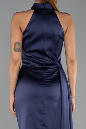 Halter Yaka Kısa Saten Gece Elbisesi ABK2674