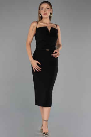 Askılı Kemerli Midi Davet Elbisesi ABK2687
