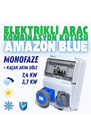 "Amazon BLUE'' Monofaze Elektrikli Araç Kombinasyon Kutusu, Tesla Blue Adaptöre Uyumlu V i k o / P a n a s o n i c
