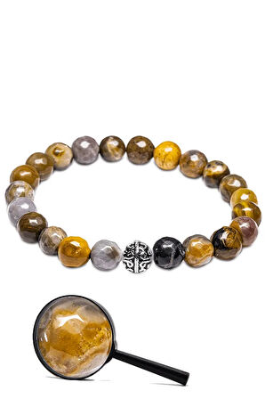 Sertifikalı Gümüş Aparatlı Fasetli Doğal Renkli Jasper Taşı Bileklik