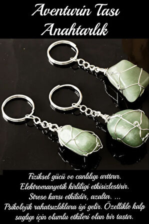 Sertifikalı Tel Sargılı Aventurin Taşı Anahtarlık