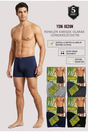 Erkek Bambu Boxer 5’li Ekonomik Paket – Nefes Alan, Terletmeyen, Esnek ve Rahat İç Çamaşırı-1254