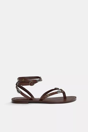 ALLBUCKS PULL & BEAR DENİZ KABUĞU BONCUK DETAYLI %100 DERİ SANDALET ABPNB3760