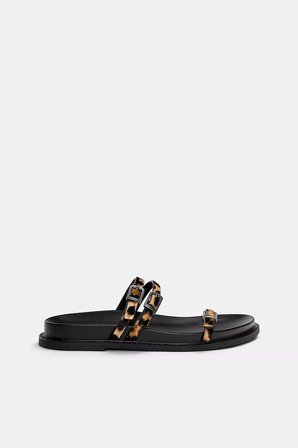 ALLBUCKS PULL & BEAR LEOPAR ZEBRA DESENLİ %100 DERİ SANDALET TERLİK ABPNB3782