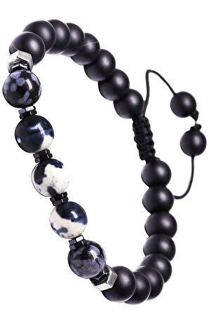 Oniks Taşı Zebra Jasper Ve Obsidyen Bileklik