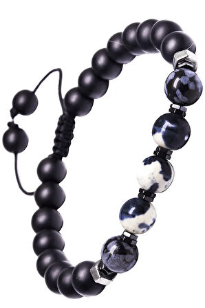 Oniks Taşı Zebra Jasper Ve Obsidyen Bileklik