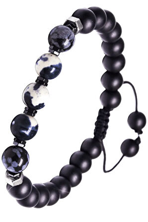 Oniks Taşı Zebra Jasper Ve Obsidyen Bileklik